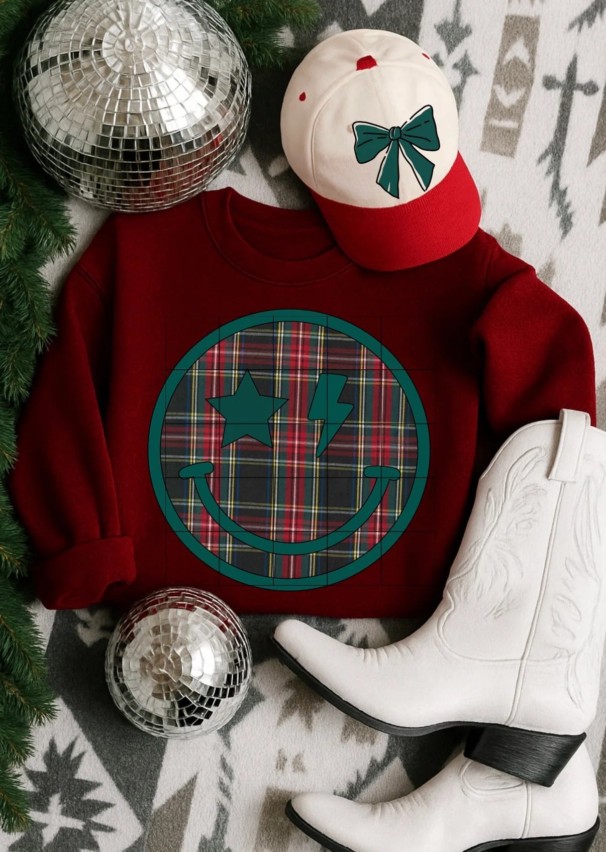 Plaid smiley lighting bolt