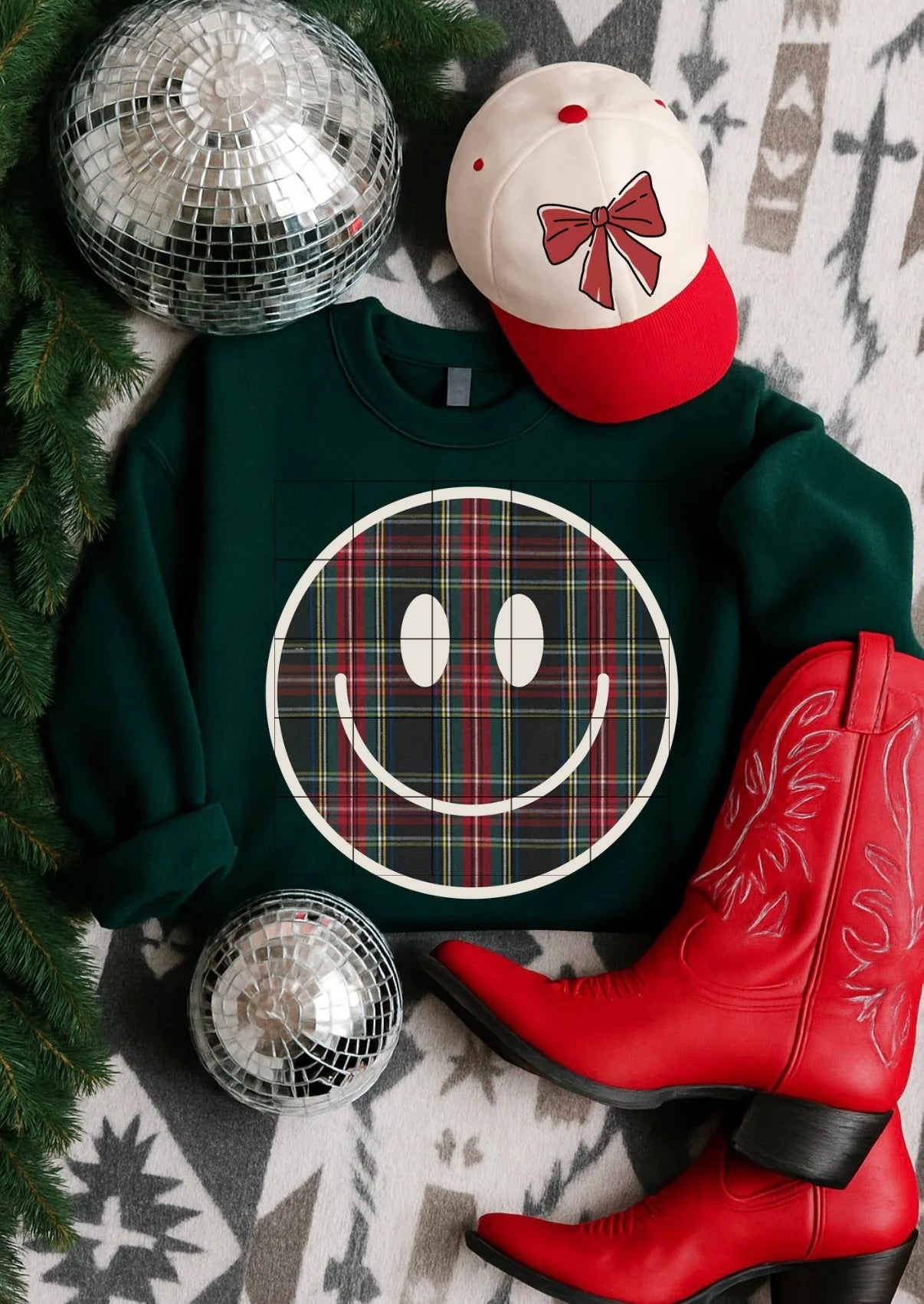 Plaid smiley white outline