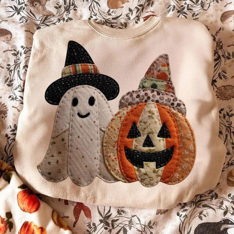 FAUX quilted ghost and pumpkin