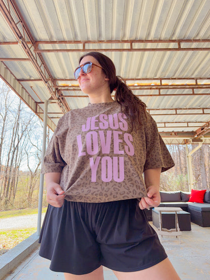 Jesus loves you leopard tee