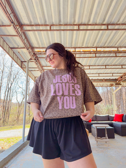 Jesus loves you leopard tee