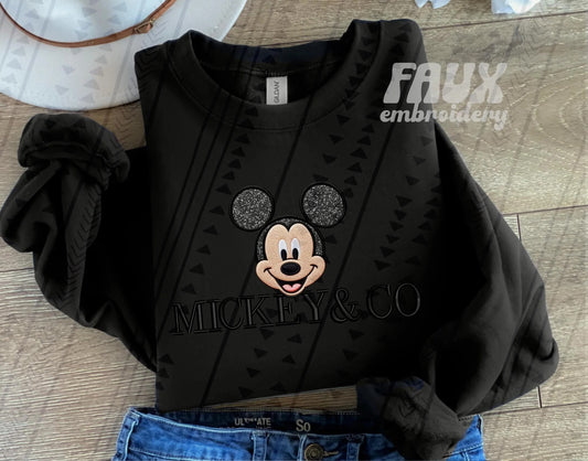 Mickey & Co - Black Faux Embroidery