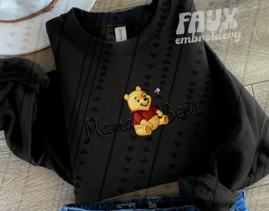 Mama Bear - Black Faux Embroidery