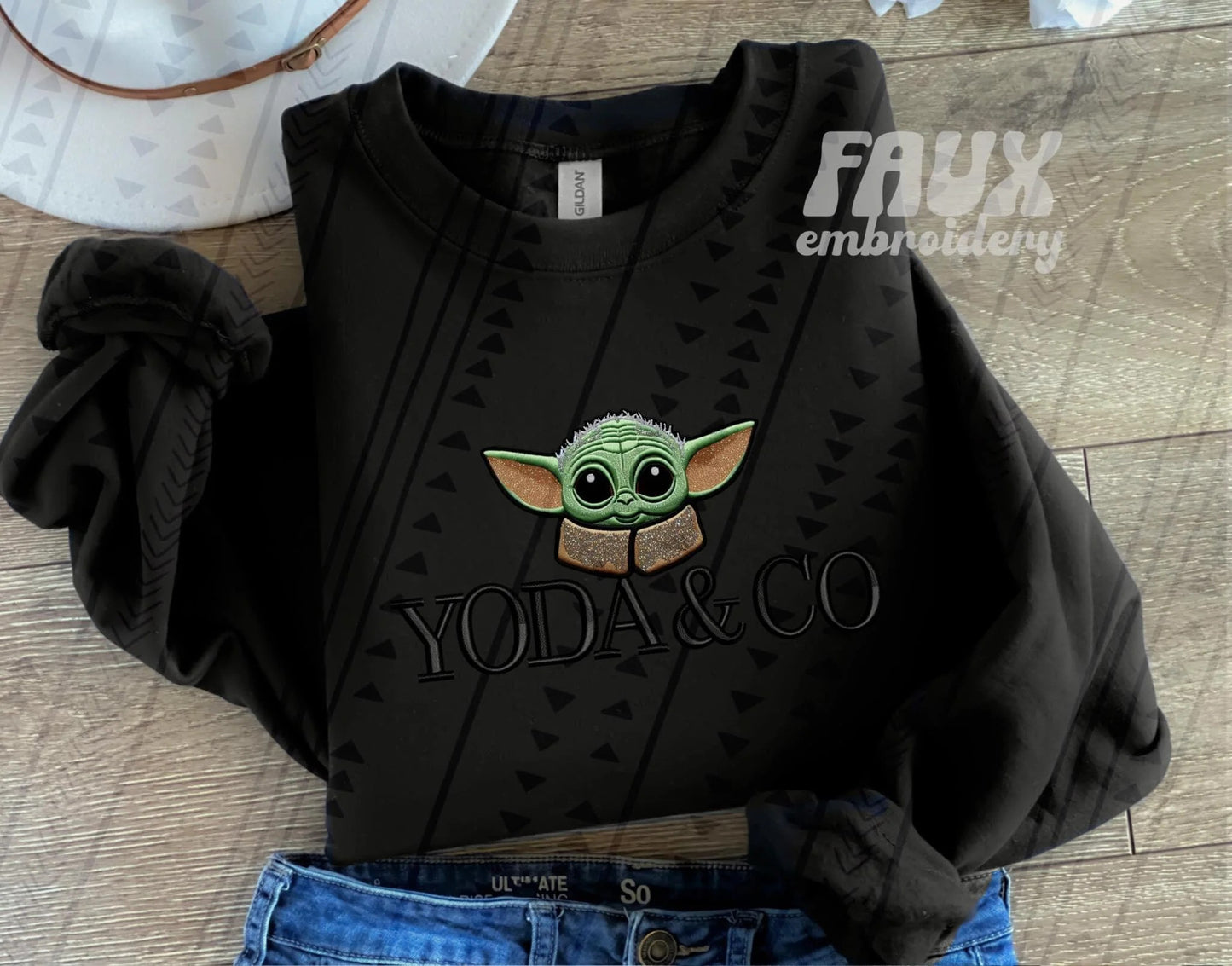 Yoda & Co - Black Faux Embroidery